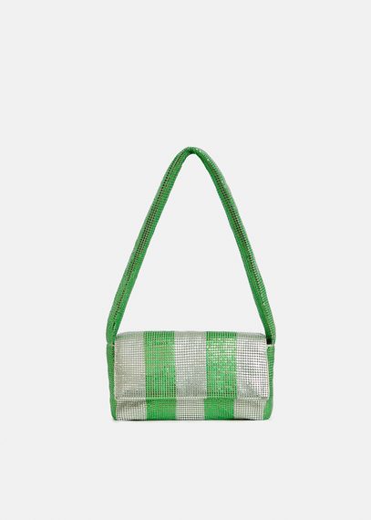 Green and silver striped chainmail shoulder bag