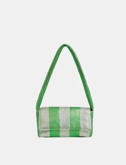 Green and silver striped chainmail shoulder bag