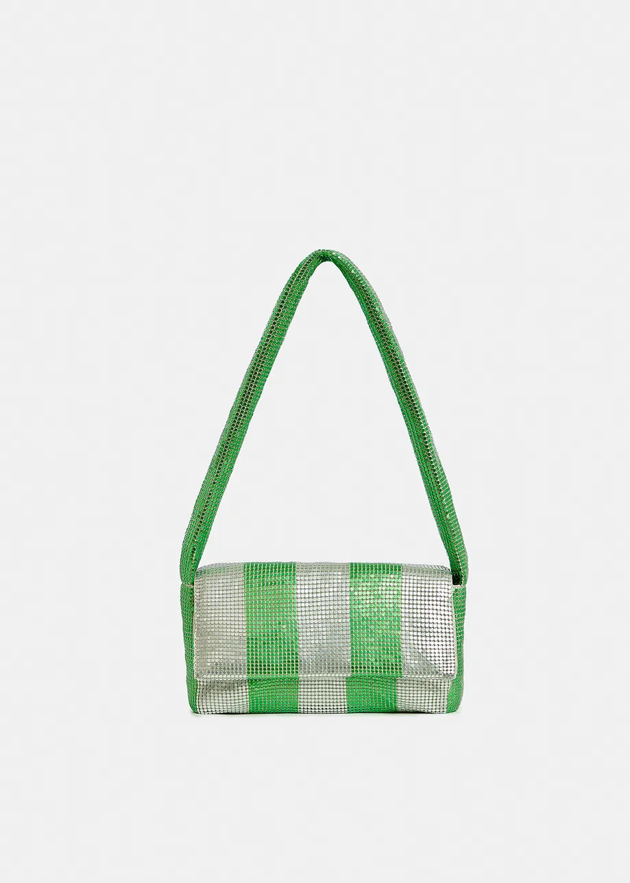 Green and silver striped chainmail shoulder bag