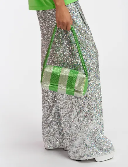 Green and silver striped chainmail shoulder bag