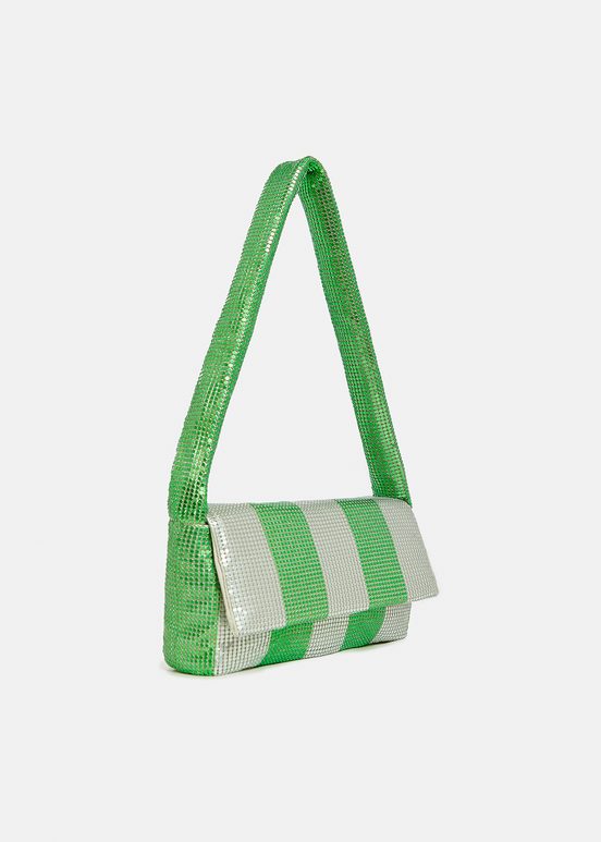 Green and silver striped chainmail shoulder bag