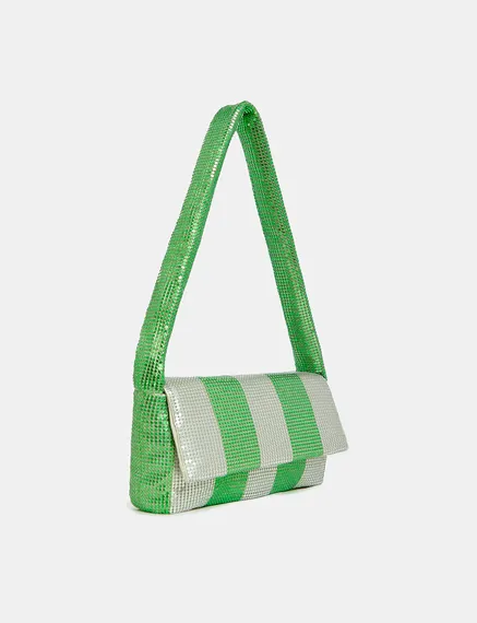 Green and silver striped chainmail shoulder bag