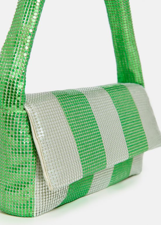 Green and silver striped chainmail shoulder bag