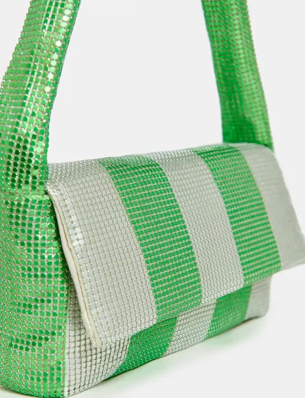 Green and silver striped chainmail shoulder bag