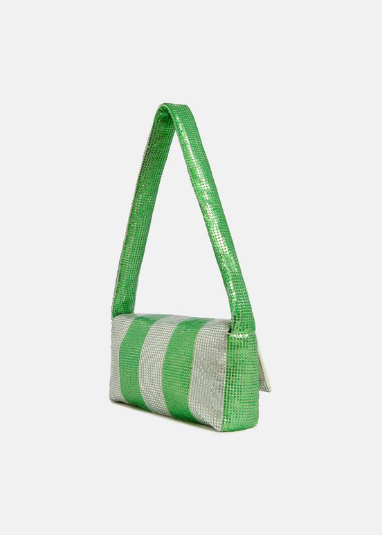 Green and silver striped chainmail shoulder bag