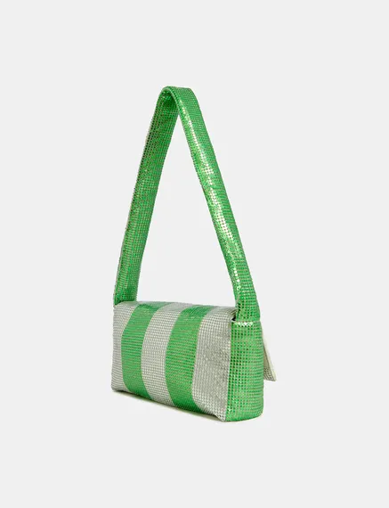 Green and silver striped chainmail shoulder bag