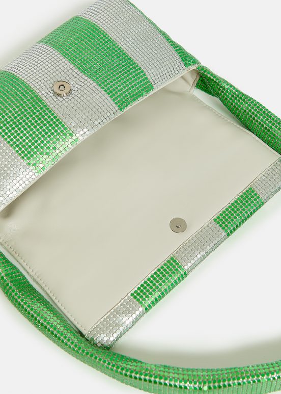 Green and silver striped chainmail shoulder bag