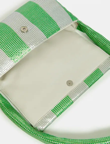 Green and silver striped chainmail shoulder bag