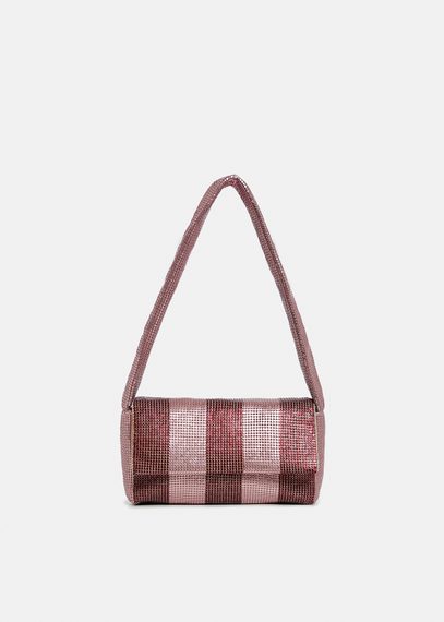 Burgundy and light pink striped chainmail shoulder bag