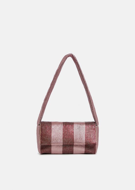 Burgundy and light pink striped chainmail shoulder bag