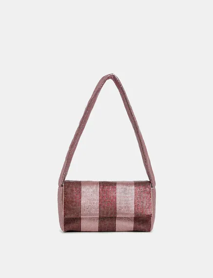 Burgundy and light pink striped chainmail shoulder bag