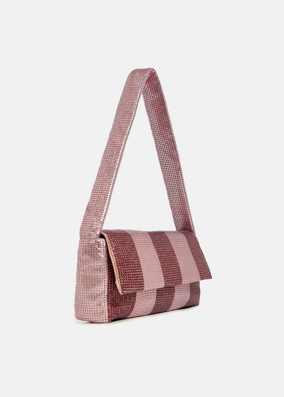 Burgundy and light pink striped chainmail shoulder bag