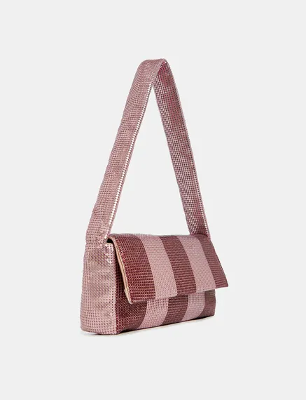 Burgundy and light pink striped chainmail shoulder bag