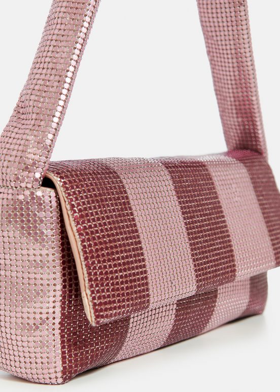 Burgundy and light pink striped chainmail shoulder bag