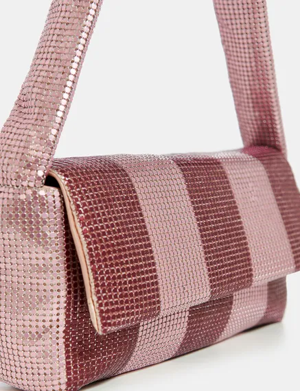 Burgundy and light pink striped chainmail shoulder bag