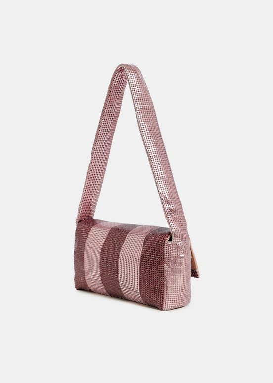 Burgundy and light pink striped chainmail shoulder bag