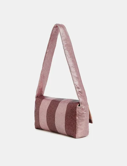 Burgundy and light pink striped chainmail shoulder bag