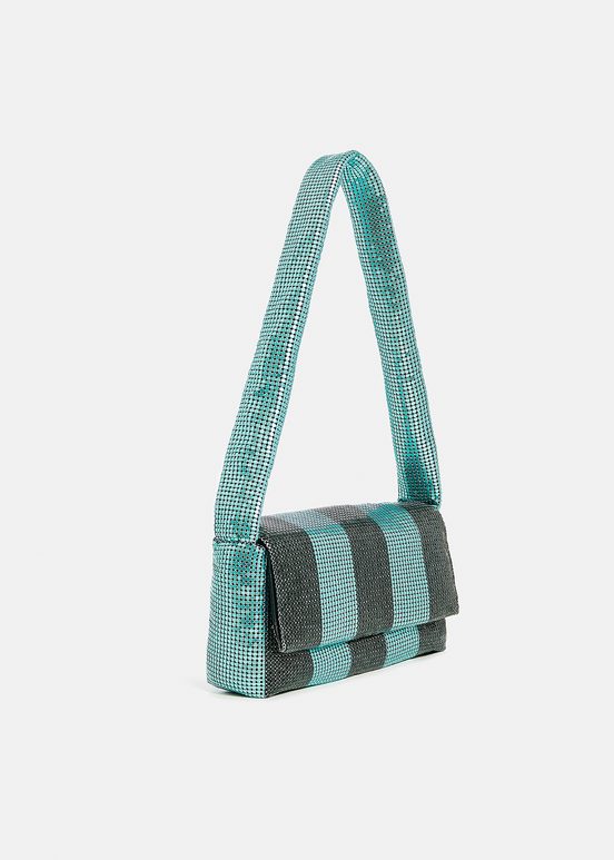 Blue and black striped chainmail shoulder bag