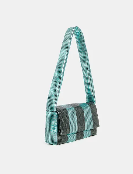 Blue and black striped chainmail shoulder bag