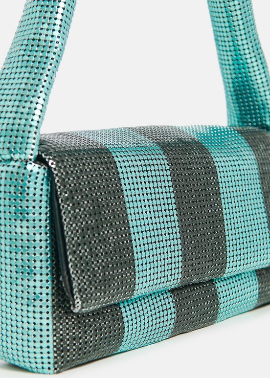 Blue and black striped chainmail shoulder bag