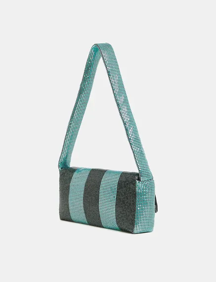 Blue and black striped chainmail shoulder bag