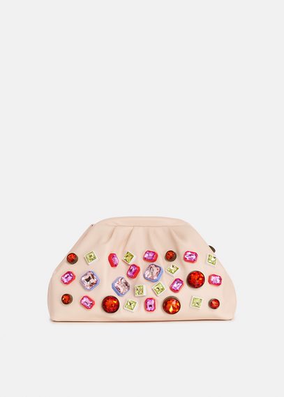 Ecru pouch with rhinestone embellishments