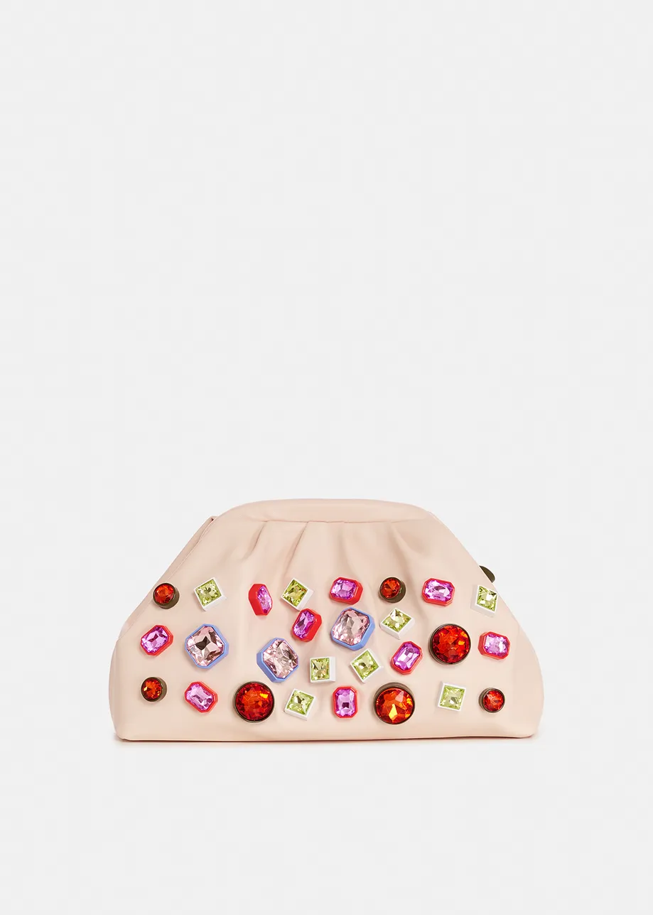 Ecru pouch with rhinestone embellishments