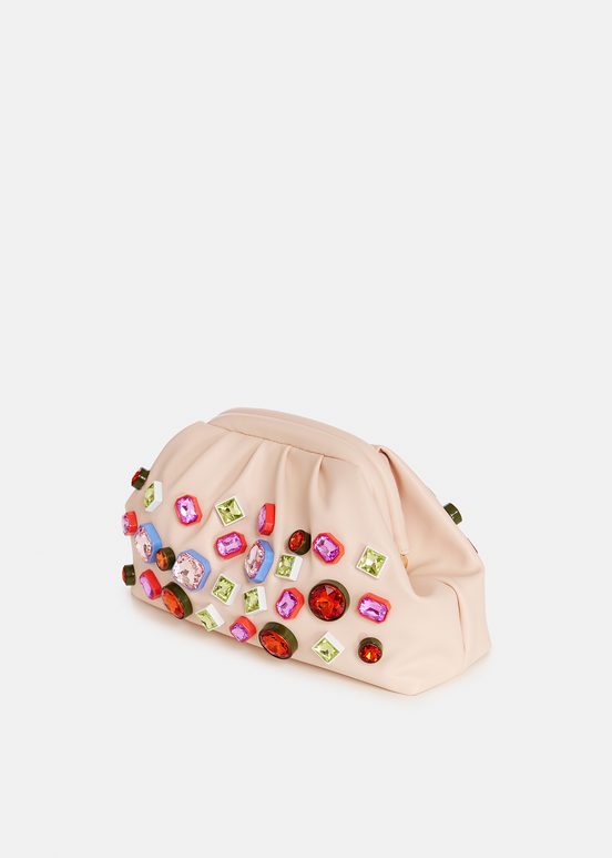 Ecru pouch with rhinestone embellishments