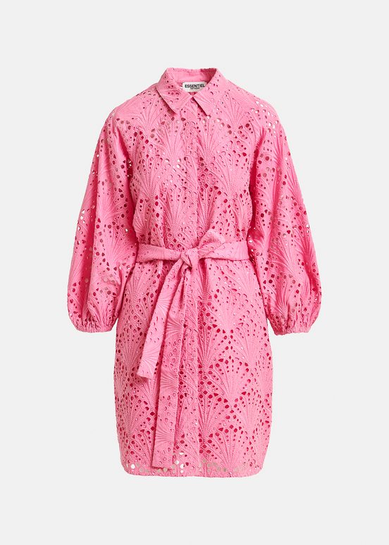 Pink broderie anglaise cotton knee-length dress