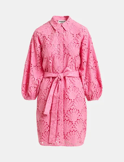 Robe longueur genou en broderie anglaise rose