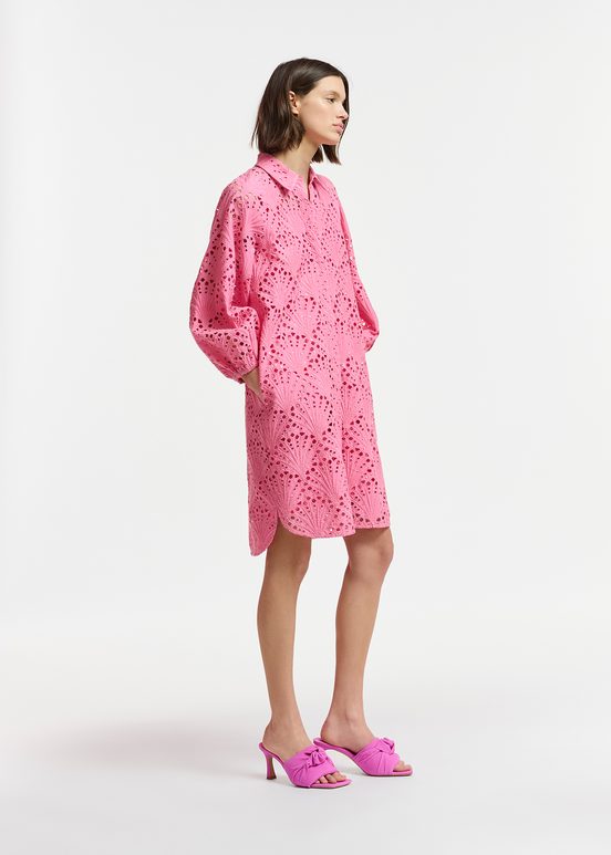 Pink broderie anglaise cotton knee-length dress