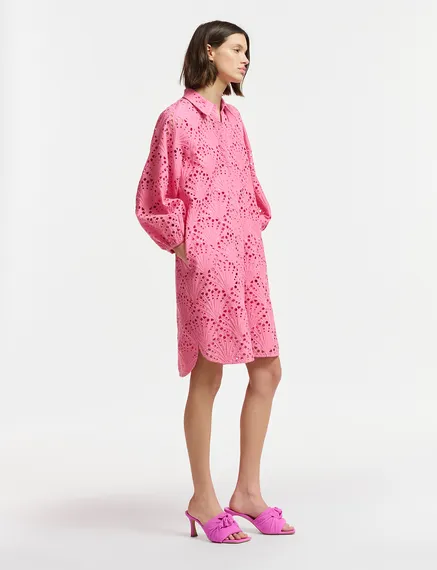 Pink broderie anglaise cotton knee-length dress