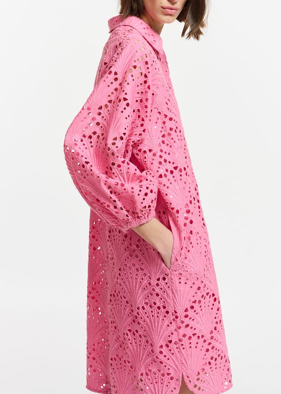 Pink broderie anglaise cotton knee-length dress