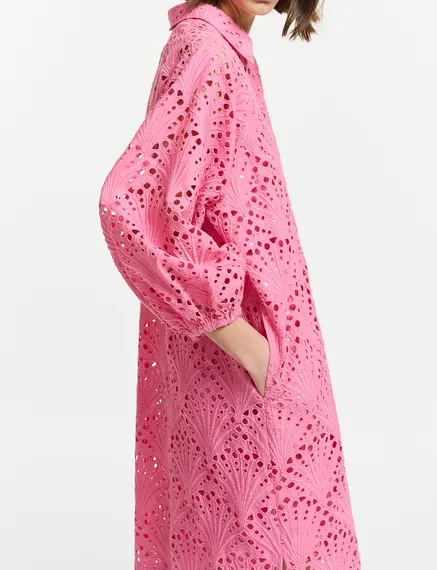 Pink broderie anglaise cotton knee-length dress