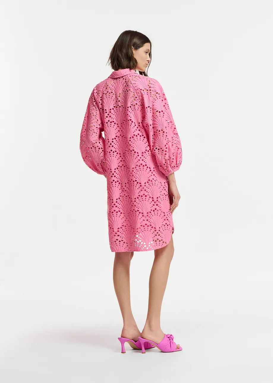 Pink broderie anglaise cotton knee-length dress