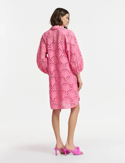 Pink broderie anglaise cotton knee-length dress