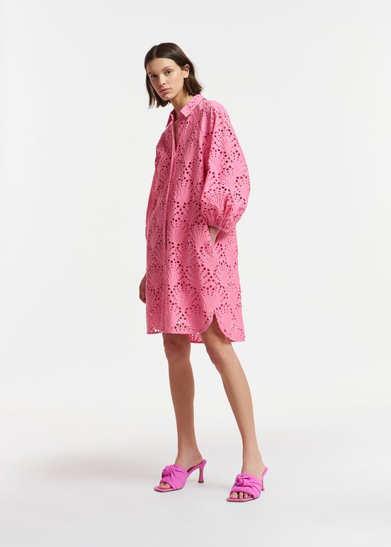 Pink broderie anglaise cotton knee-length dress