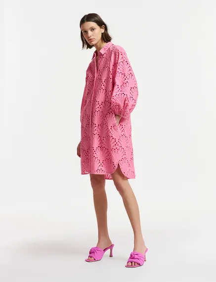 Pink broderie anglaise cotton knee-length dress