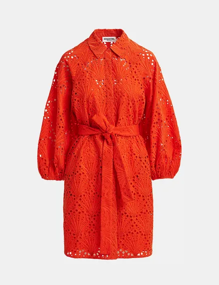 Robe longueur genou en broderie anglaise rouge