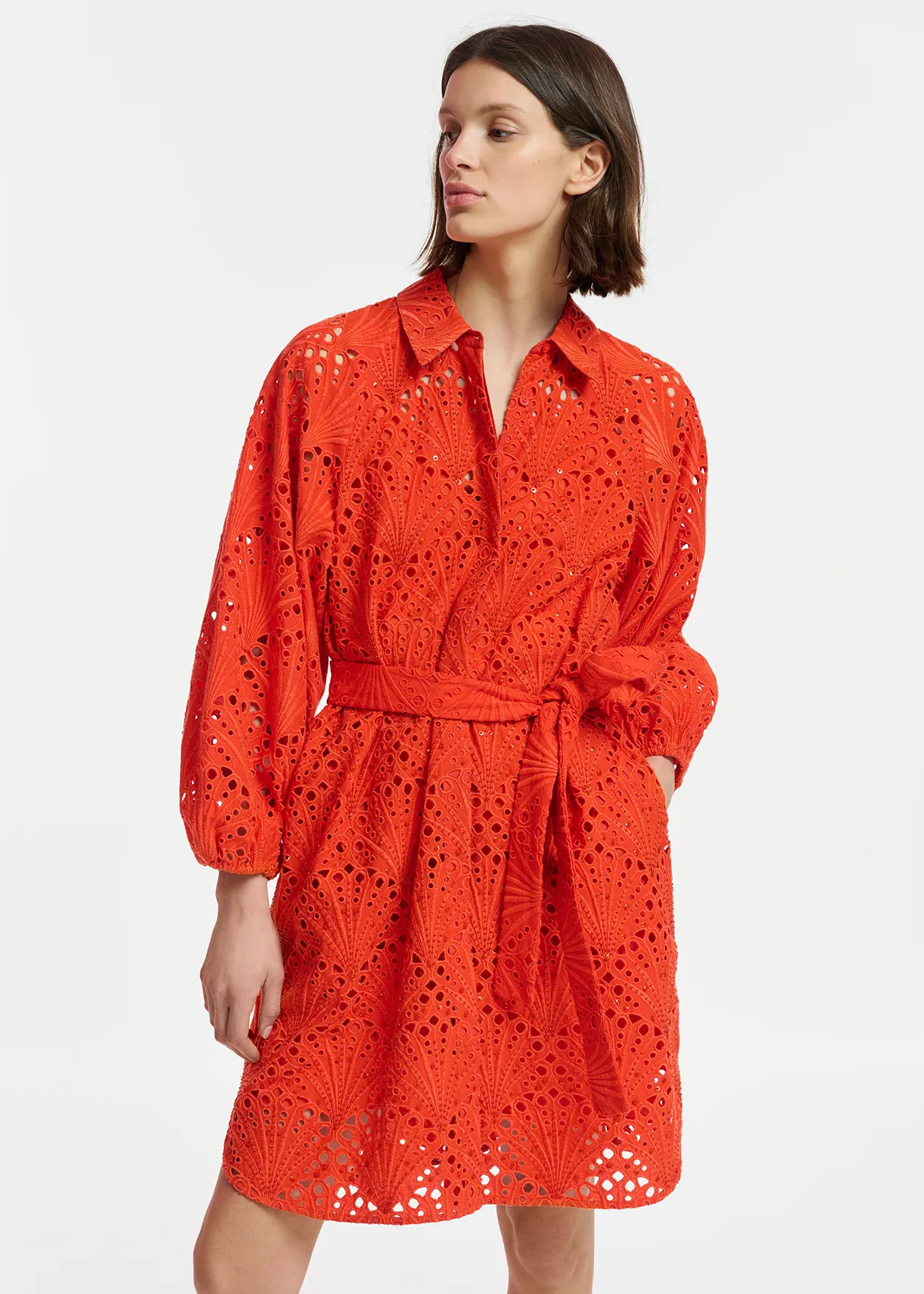 open lace back dress Orange Broderie Anglaise Wrena Midi Dress