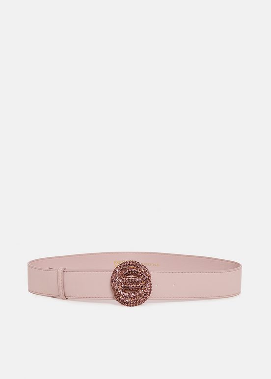 Light pink belt with rhinestone-embellished buckle