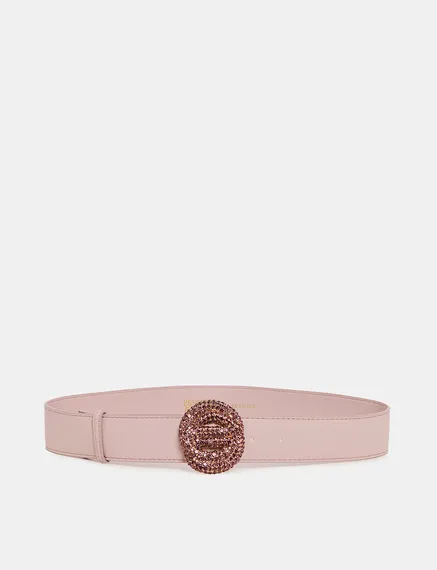 Light pink belt with rhinestone-embellished buckle