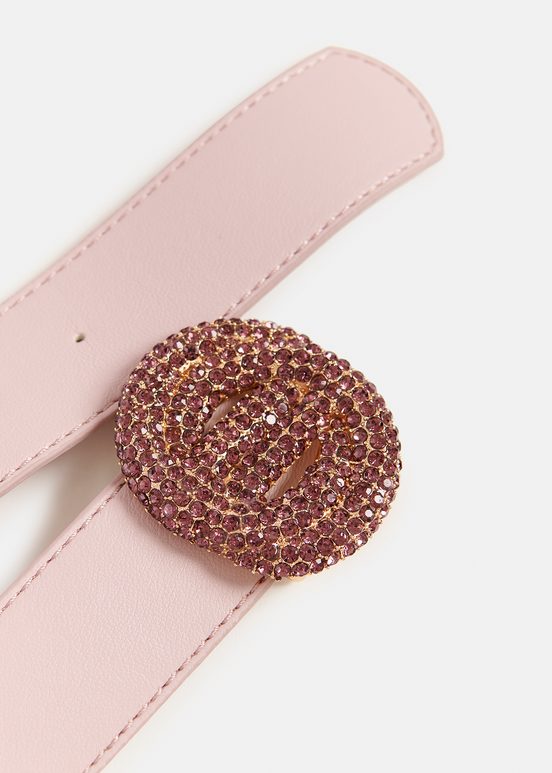 Light pink belt with rhinestone-embellished buckle