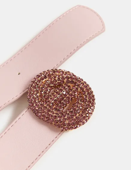 Light pink belt with rhinestone-embellished buckle