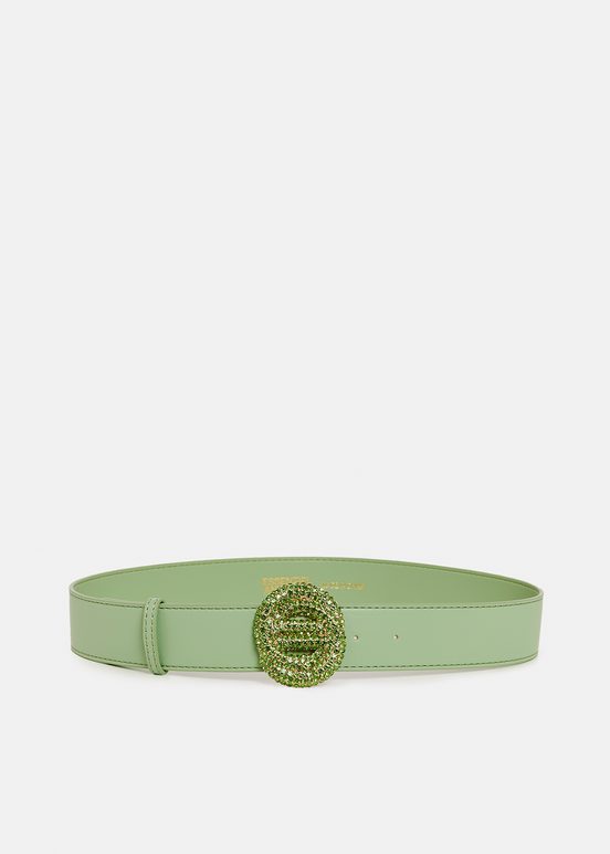 Light green belt with rhinestone-embellished buckle