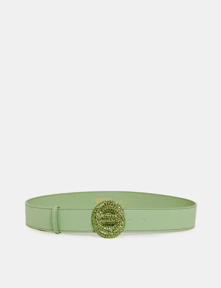 Light green belt with rhinestone-embellished buckle