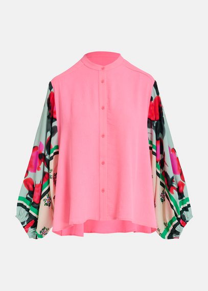 Neon pink shirt with printed sleeves