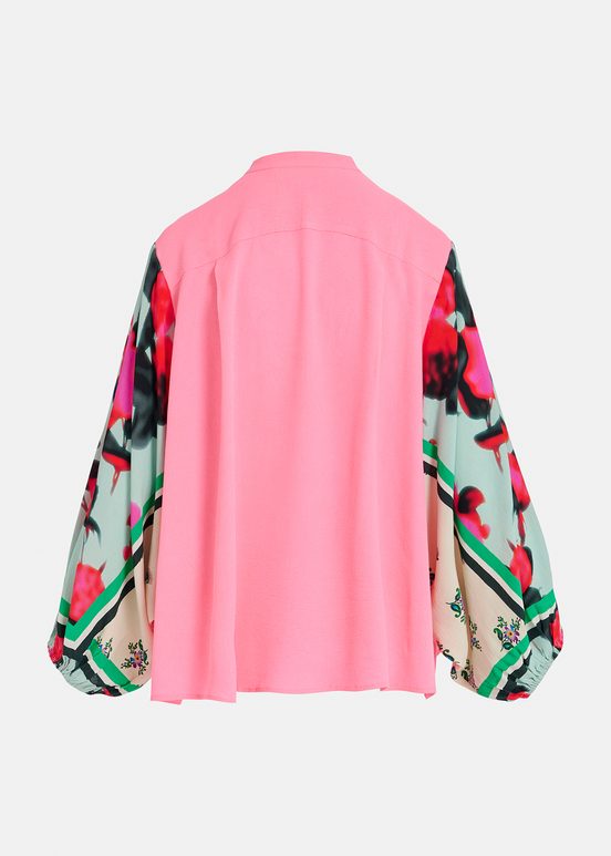 Neon pink shirt with printed sleeves