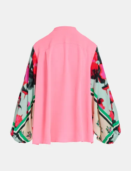 Neon pink shirt with printed sleeves