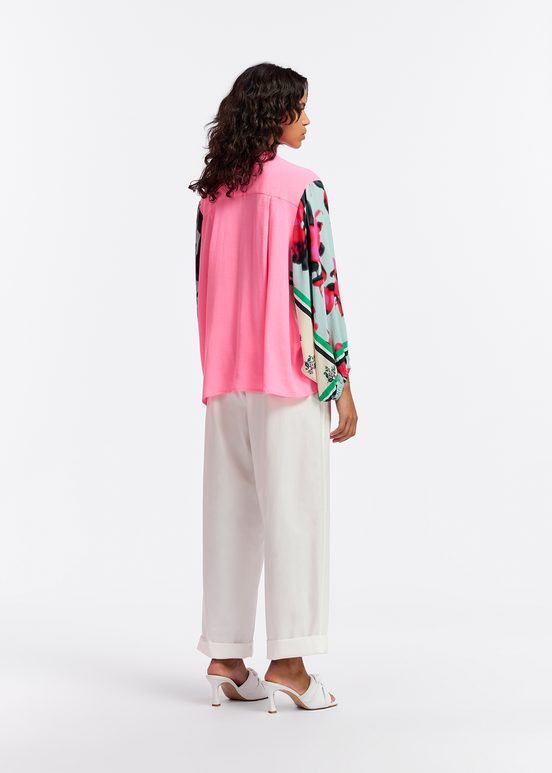 Neon pink shirt with printed sleeves